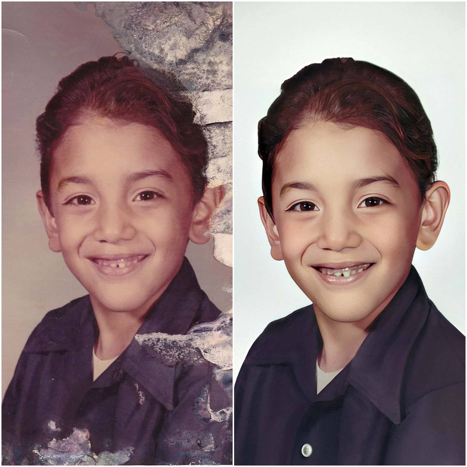 An example of what photo restoration is, showcasing the before and after transformation