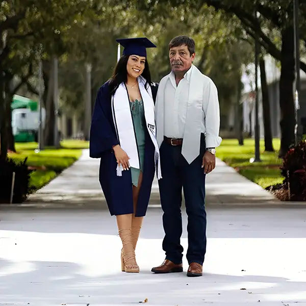 Deceased father added to his daughter's graduation photo, standing beside her on campus