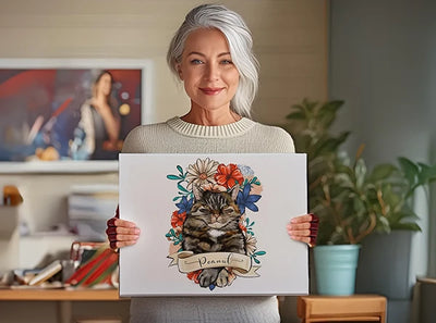 Custom portrait of a beloved pet in memory – smiling customer review