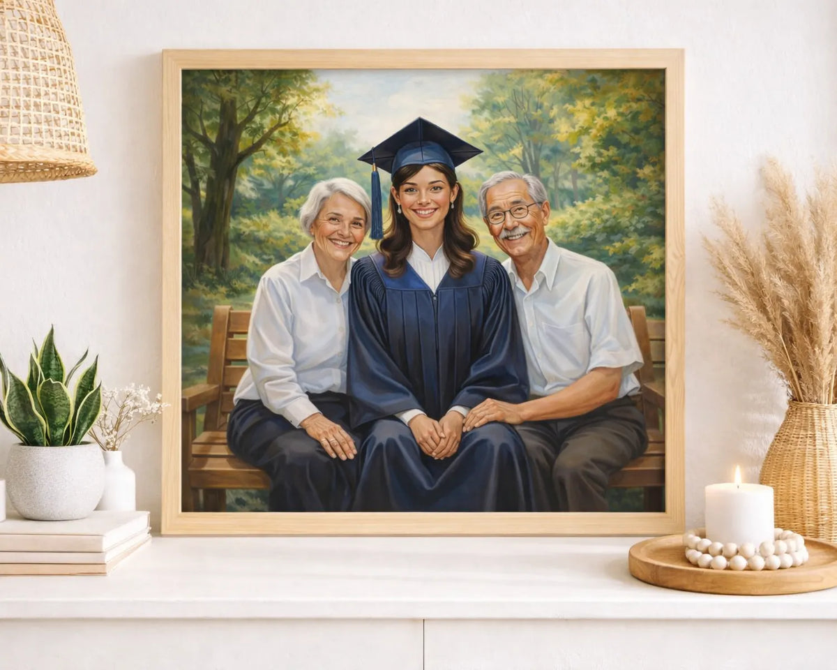 graduate with family painting