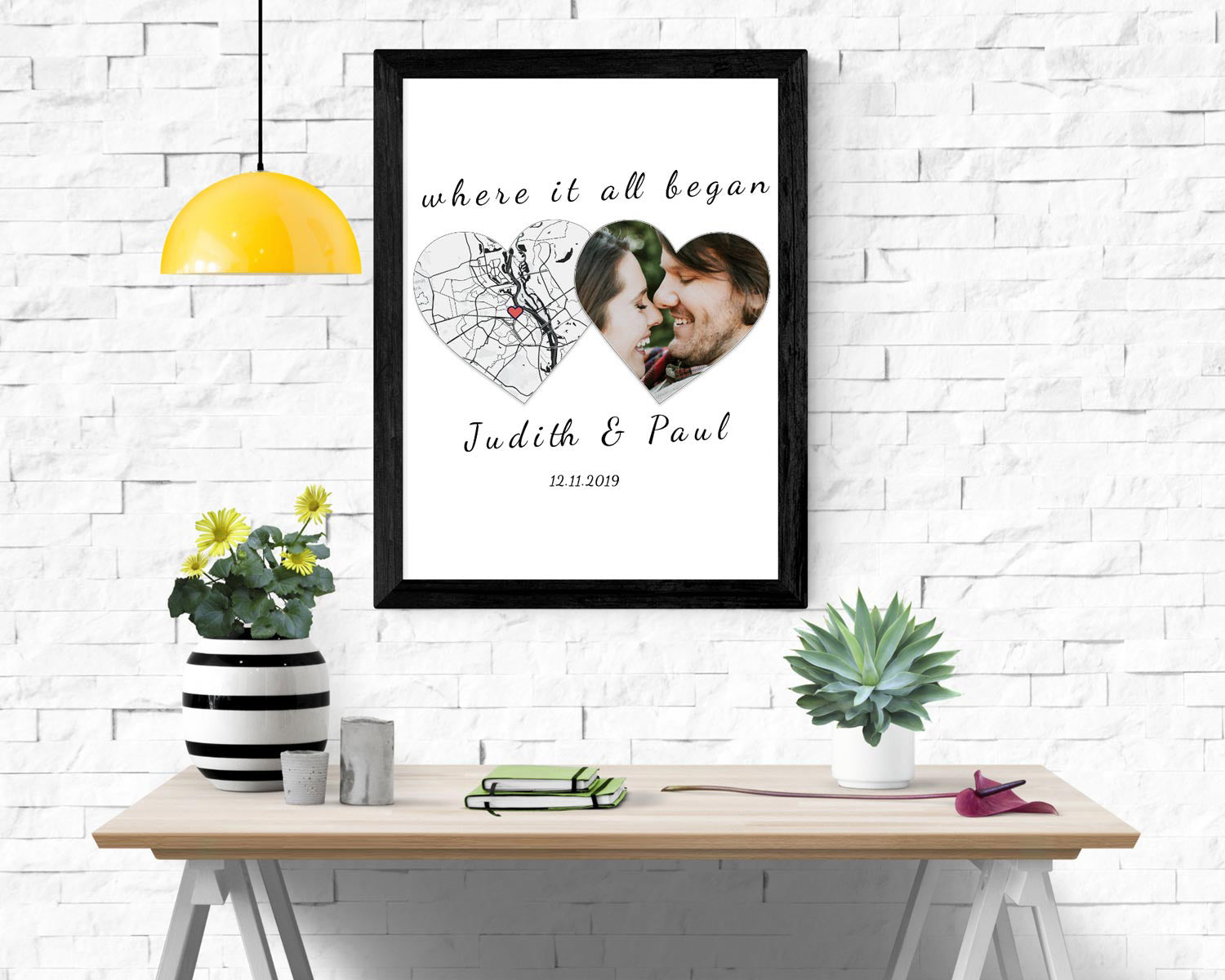 A couple map of where they met displayed in as a special relationship gift