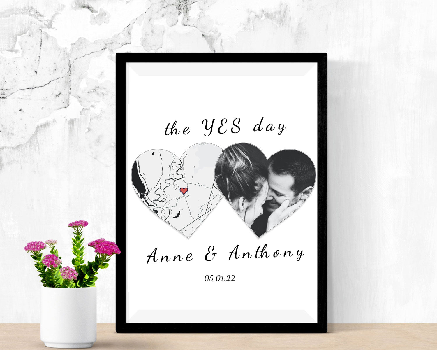 Framed custom heart map poster