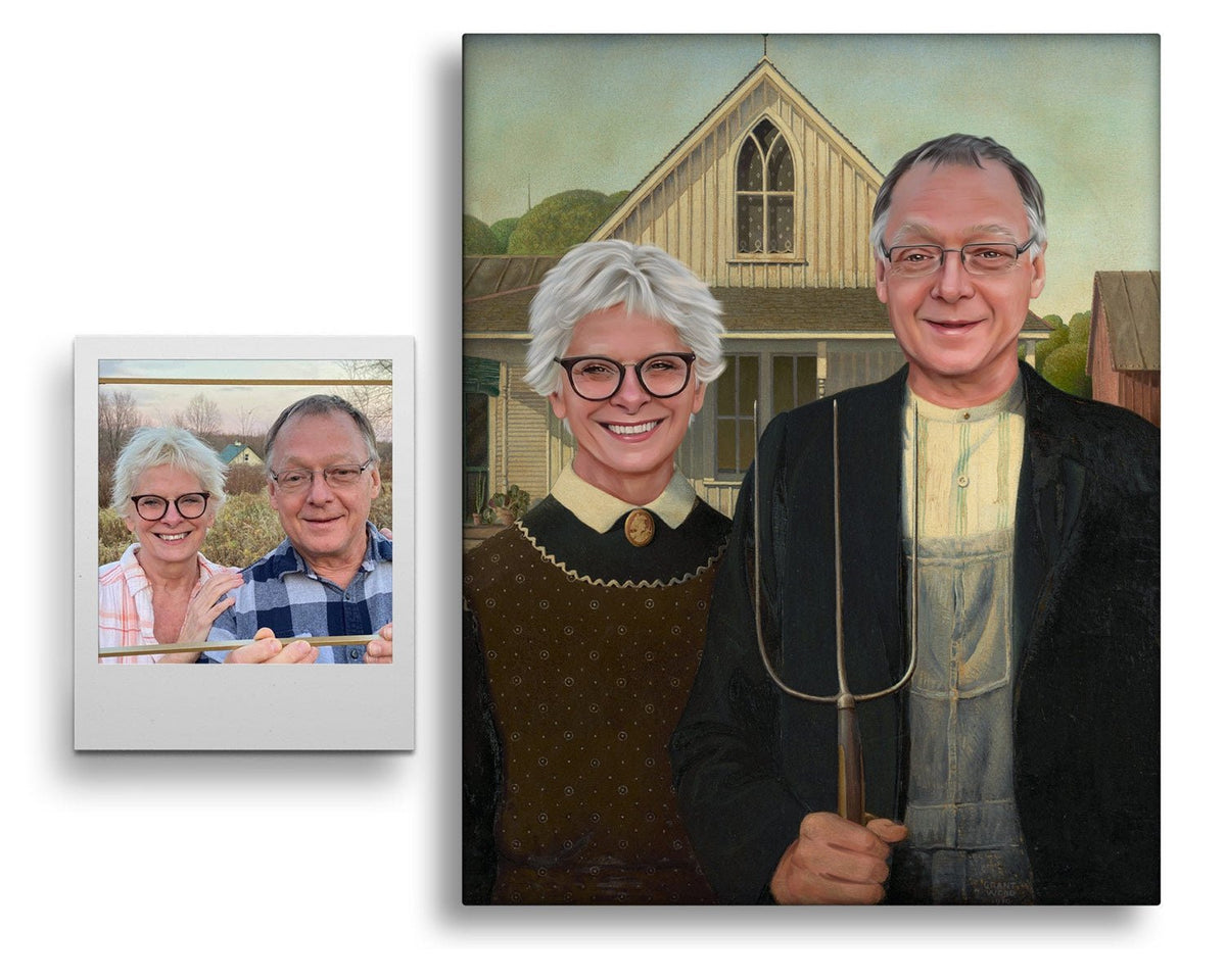 Personalized American Gothic Painting Farmer And Wife Painting   Painting Of Farmer With Pitchfork 1200x 