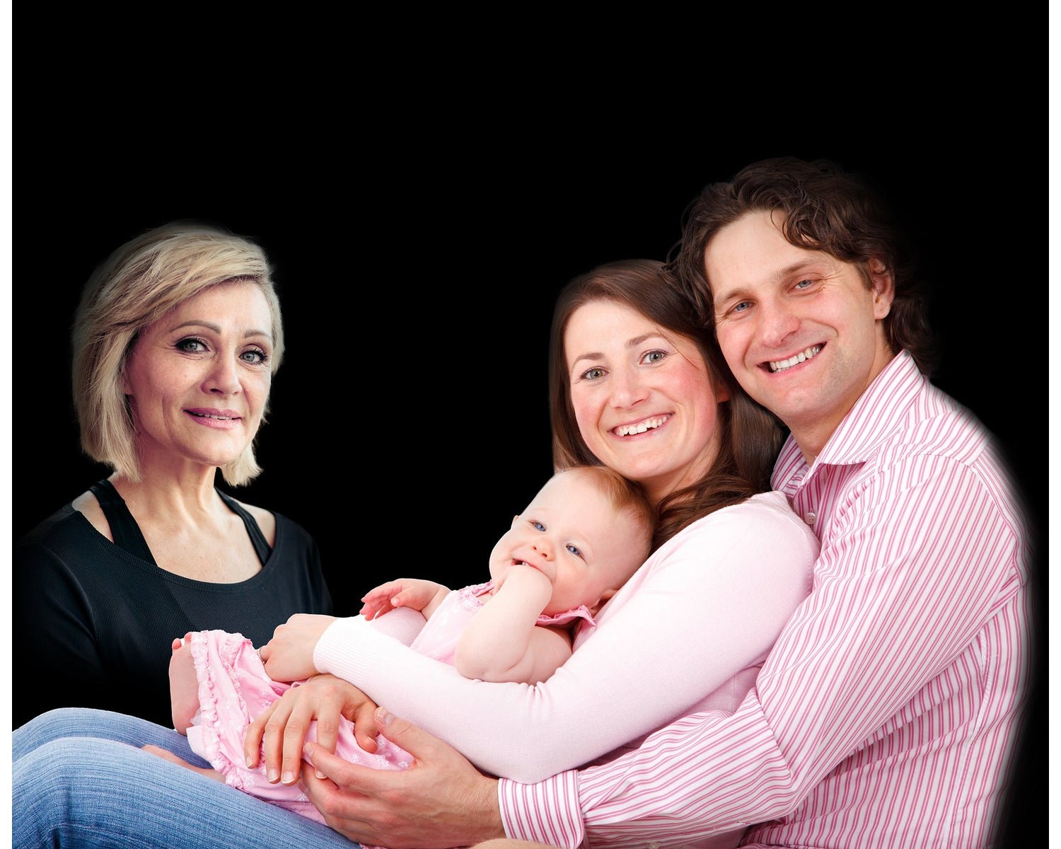 Memorial family reunion with superimposed departed mother