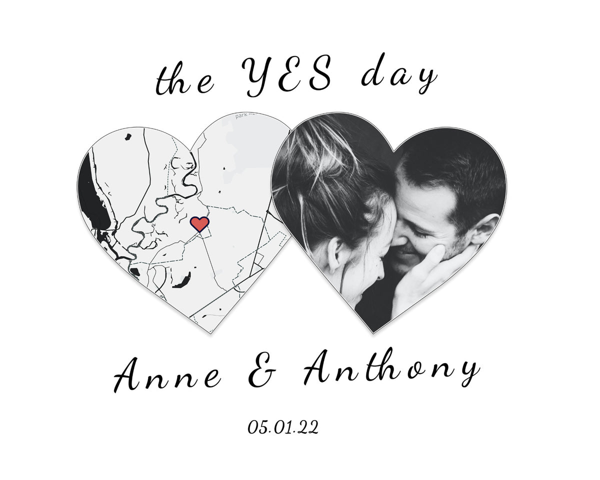 A personalized where it all started map of where she said yes